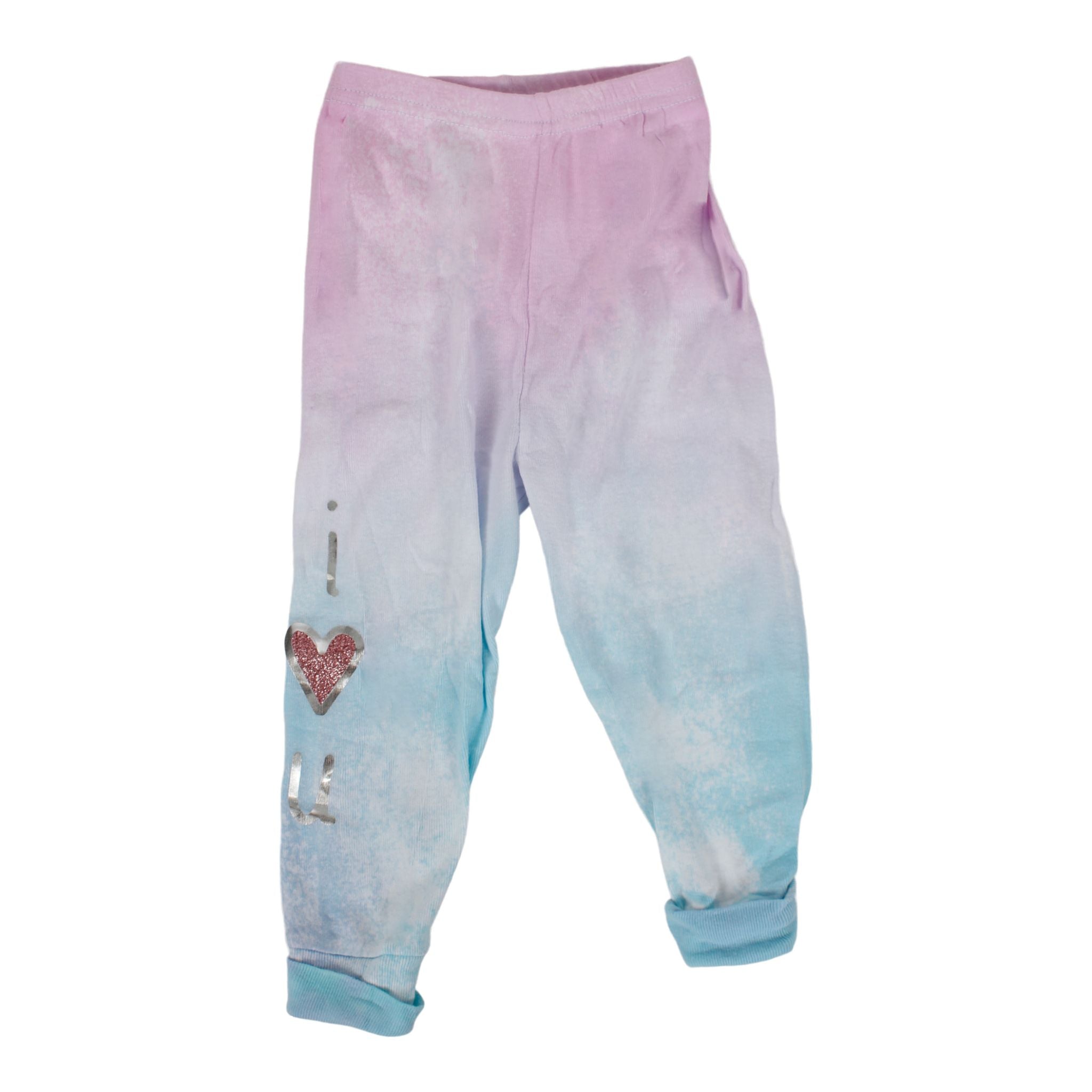 Two Piece Set Pink & Aqua Tie Dye with Hearts and I Heart You On Leg - Denny's