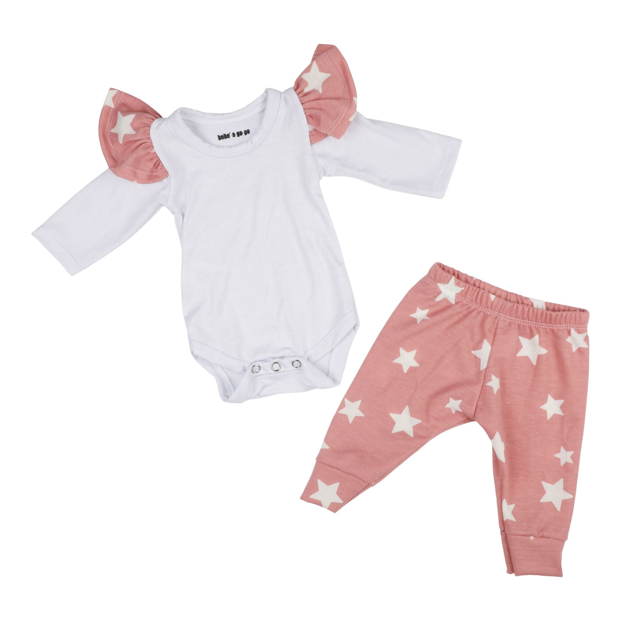 2pc Ruffle Onesie Set Pink/White Star - Denny's