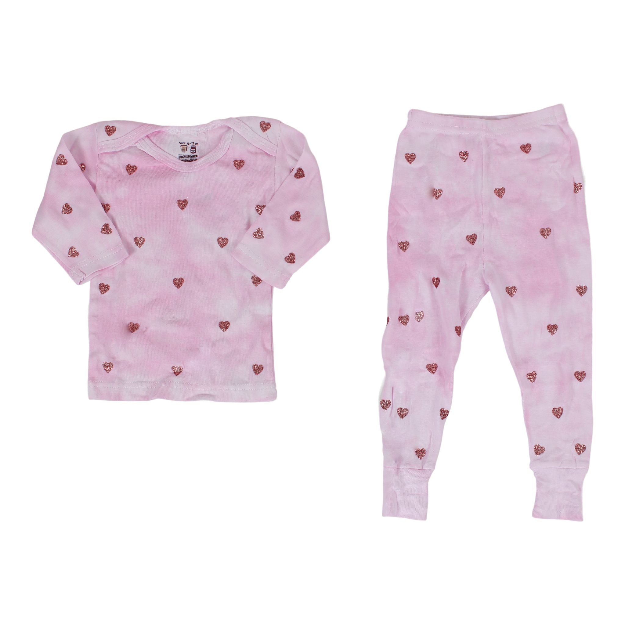 Two Piece Pink Tie Dye Set with Pink Glitter Hearts - Denny's