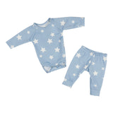 2pc White Stars Raglan Sleeve Onesie Pant Set - Denny's