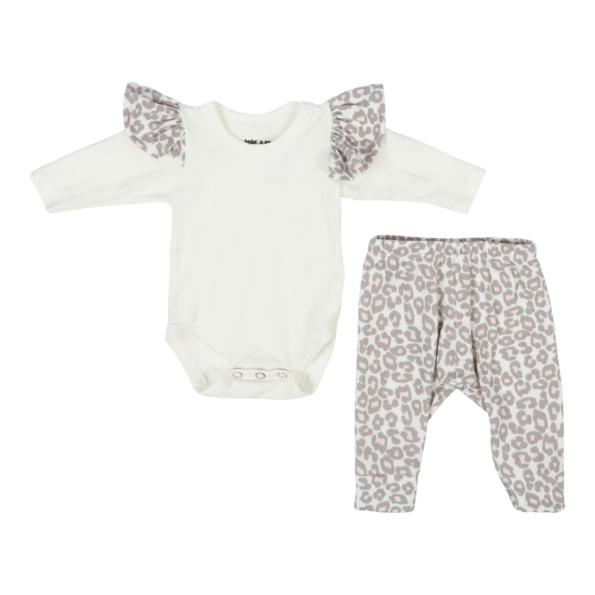 2pc Grey & Pink Leopard Ruffle Onesie Set - Denny's