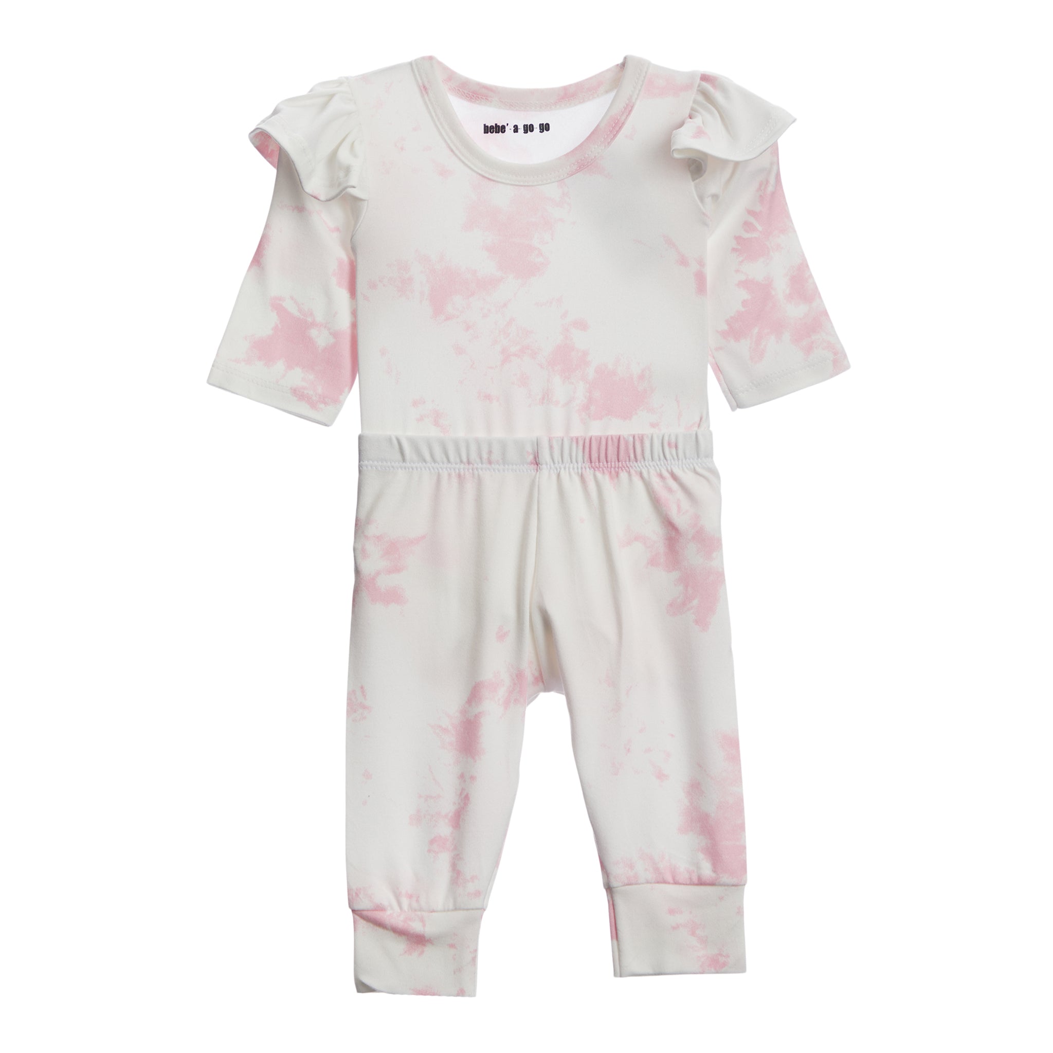 2pc Pink & White Tie Dye Ruffle Onesie Set - Denny's