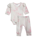 2pc Pink & White Tie Dye Ruffle Onesie Set - Denny's