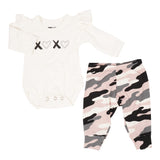 Two Piece Set with Ruffle Onesie & Brushed Camo Pants - Denny's