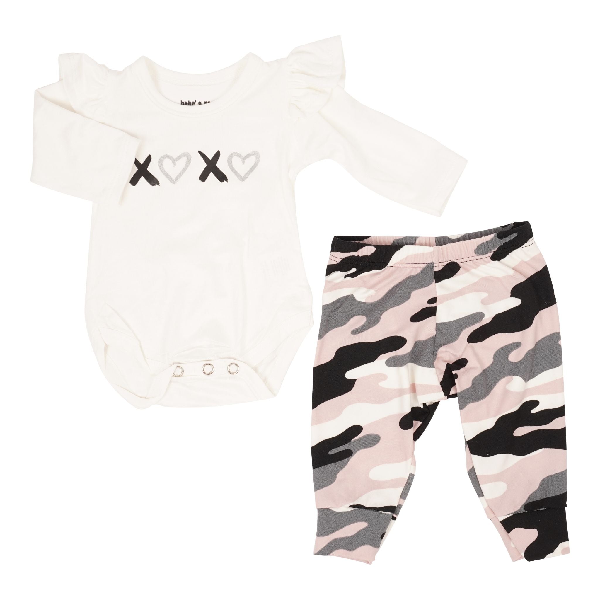 Two Piece Set with Ruffle Onesie & Brushed Camo Pants - Denny's