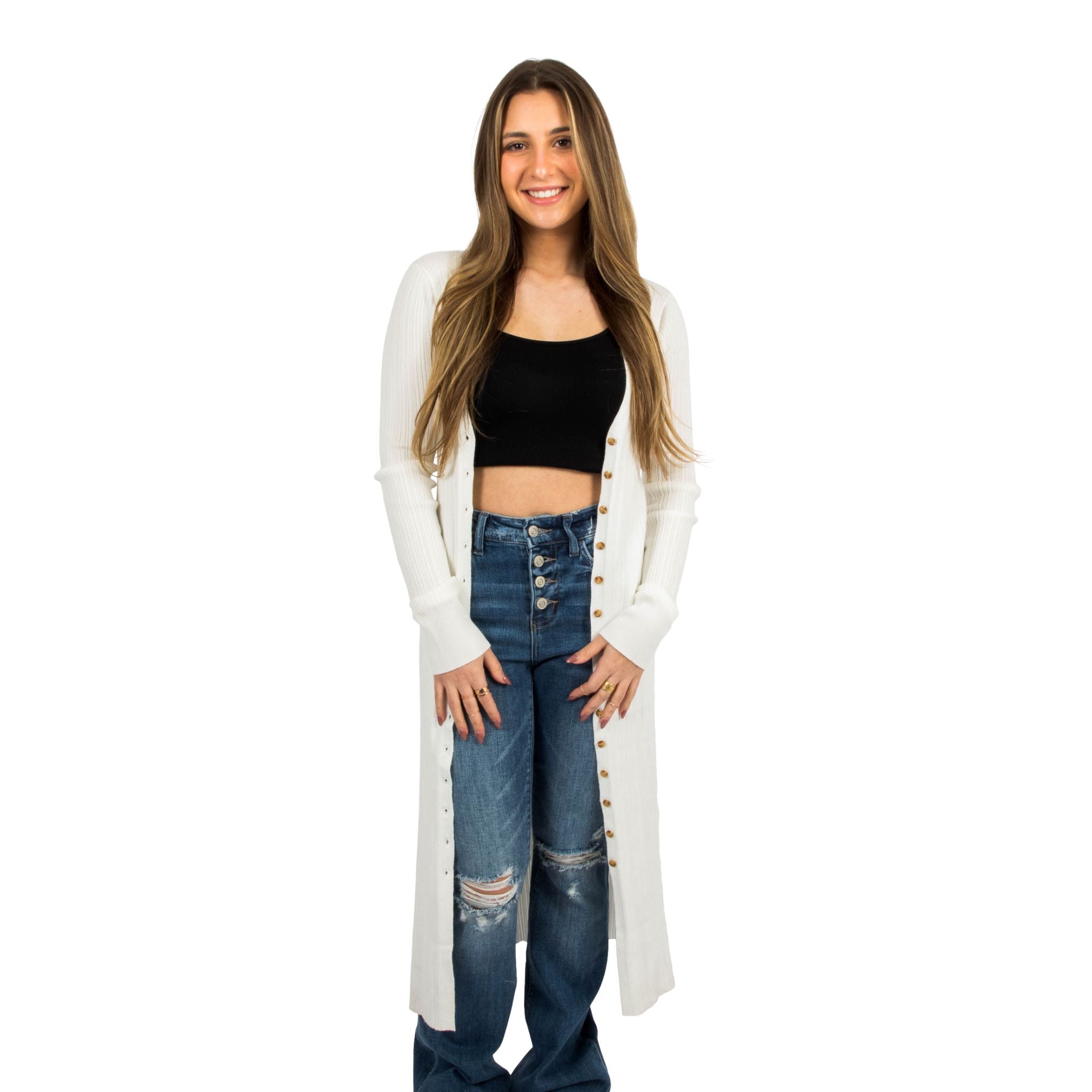 Vneck Long Cardigan Sweater - Denny's
