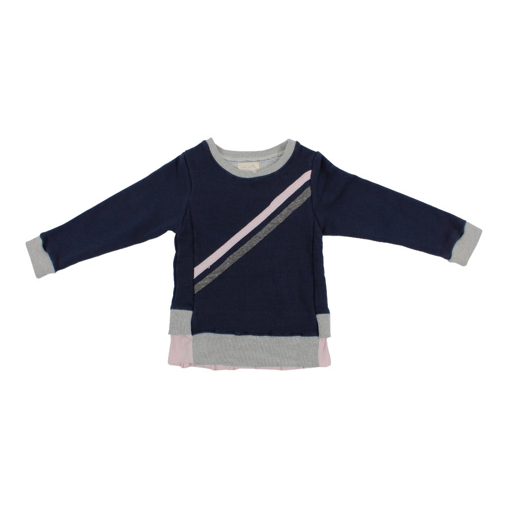 Long Sleeve Rylie Ruffle Bottom Top with Pink/Char Stripe - Denny's