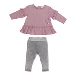 Two Piece Set with Pink Ruffle Top & Grey Leggings - Denny's