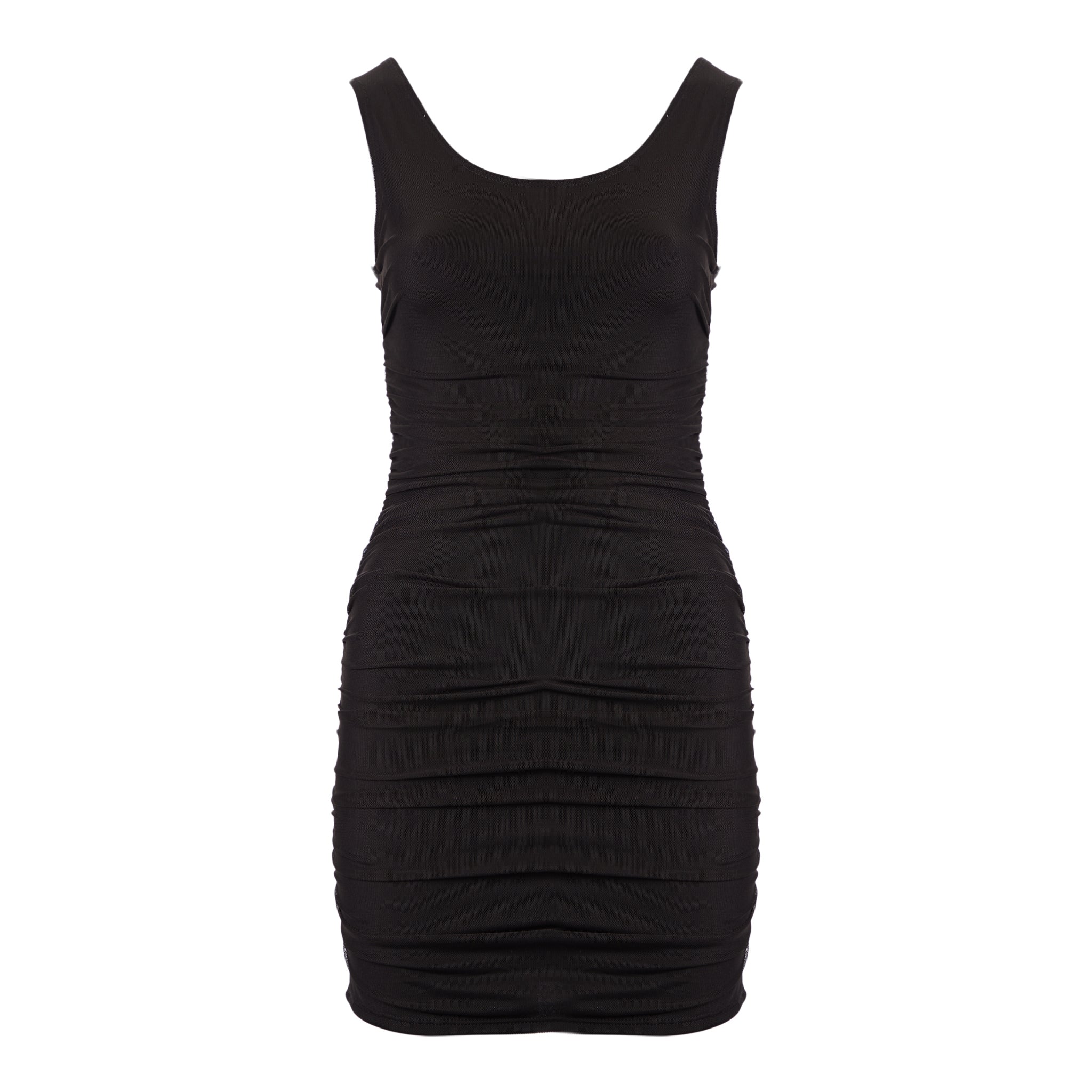 Mesh Overlay Shirred Dress - Denny's