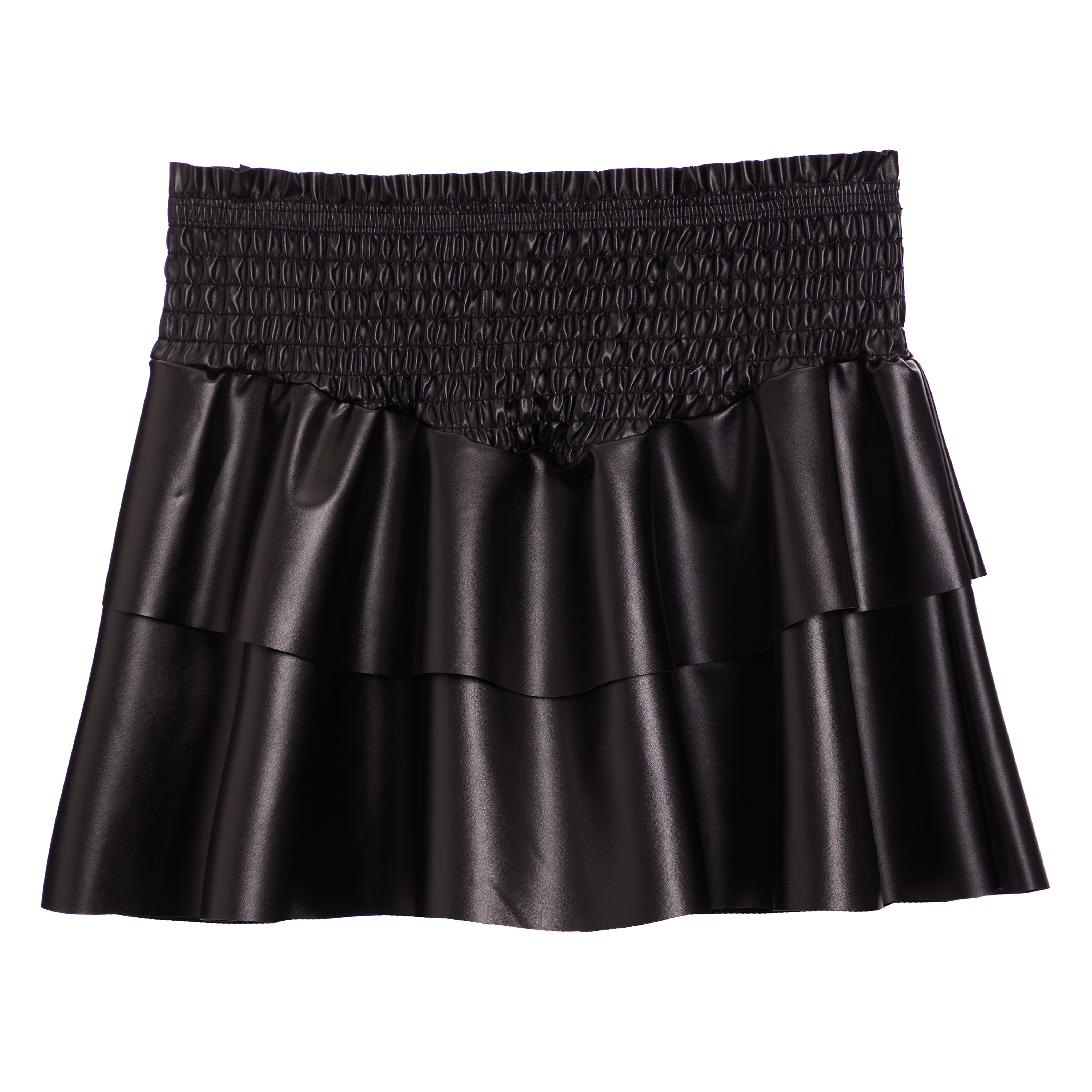 Faux Leather Smock Ruffle Skirt - Denny's