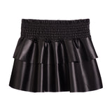 Faux Leather Smock Ruffle Skirt - Denny's