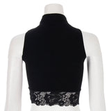Ribbed Crop Lace Hem Tank - Denny's