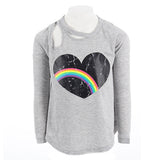 Long Sleeve Top Slash Neck With Rainbow Heart - Denny's
