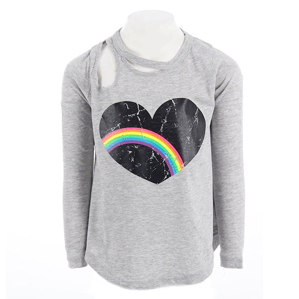 Long Sleeve Top Slash Neck With Rainbow Heart - Denny's
