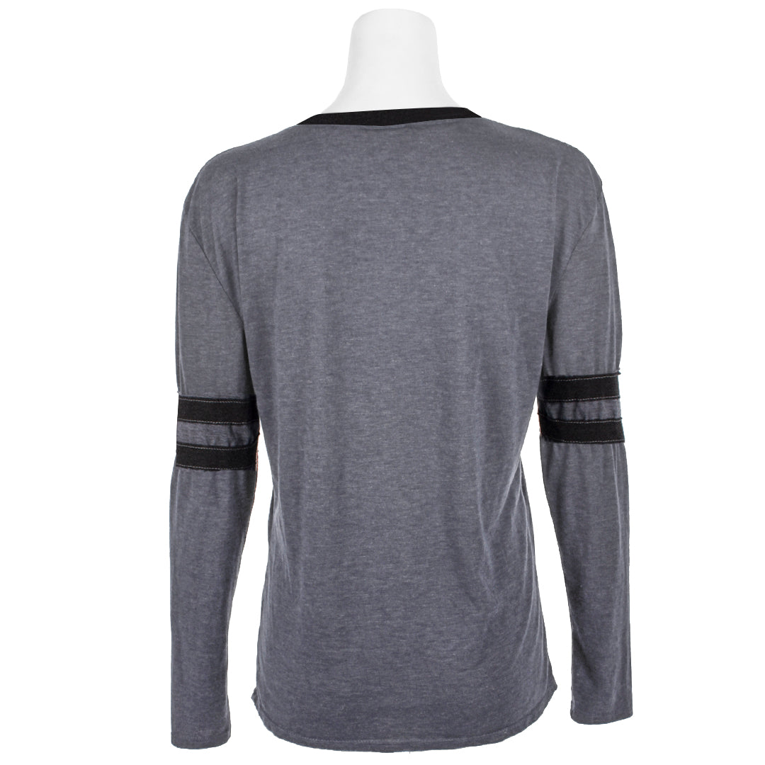 Long Sleeve V-Neck with Stripe on Sleeve - Denny's