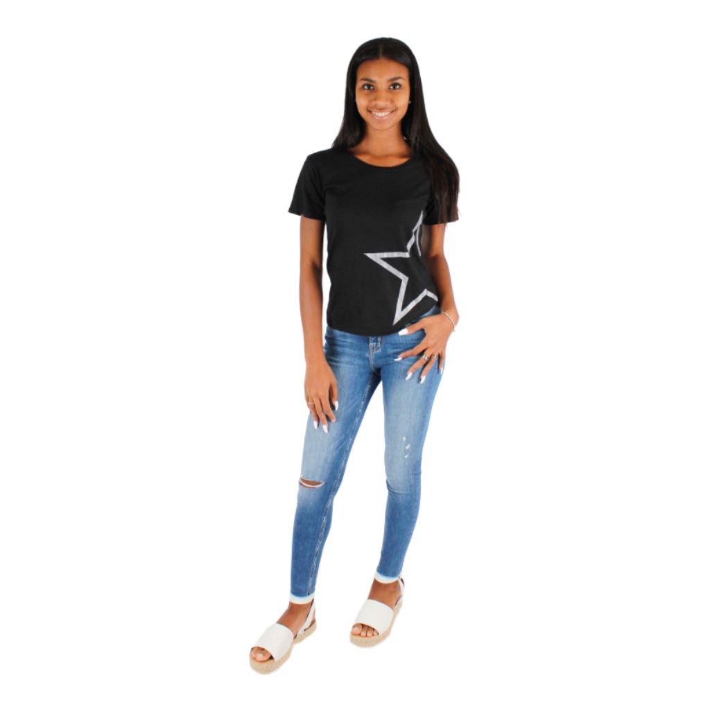 Short Sleeve Crew with Side Silver Star - Denny's