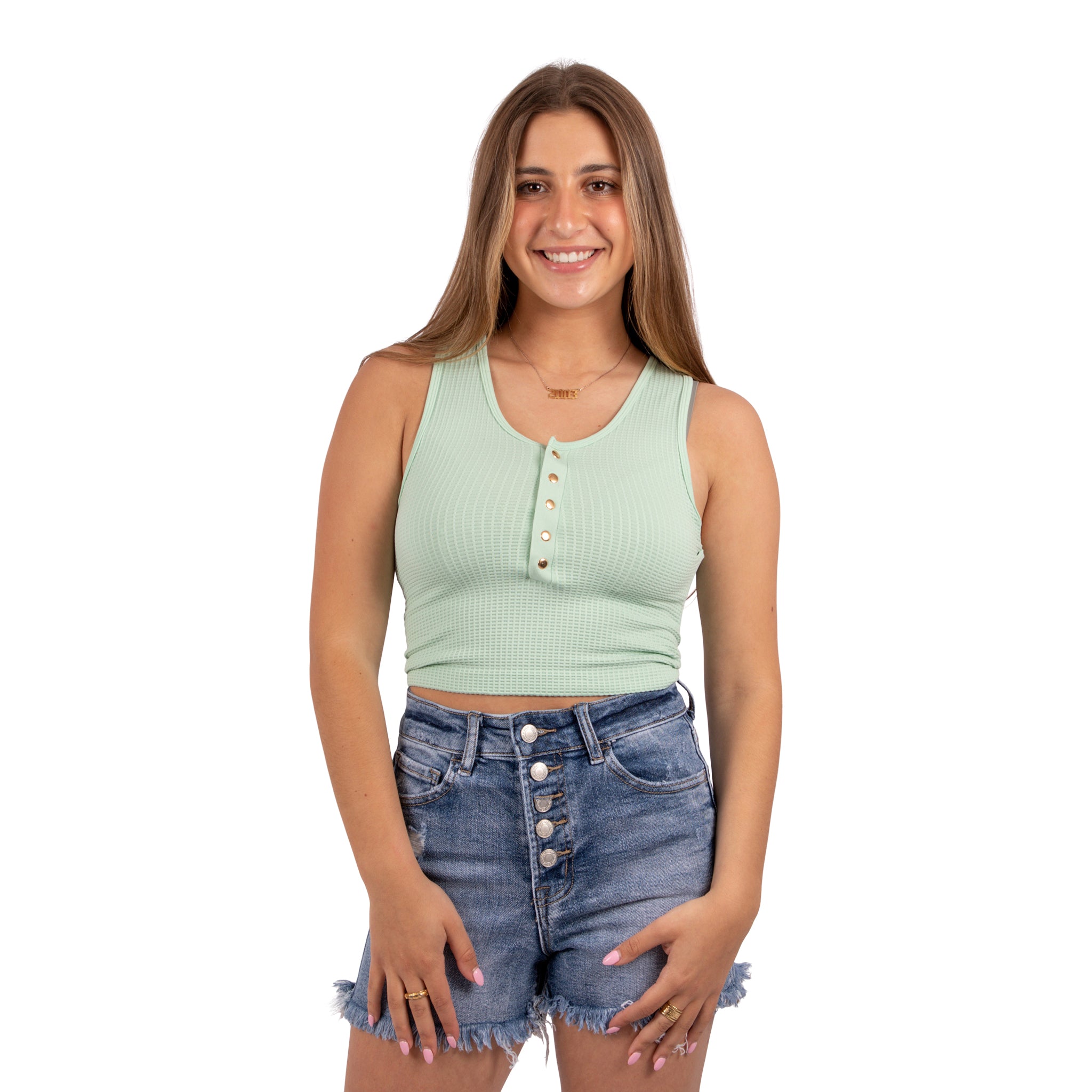 Waffle Snap Henley Crop Tank - Denny's