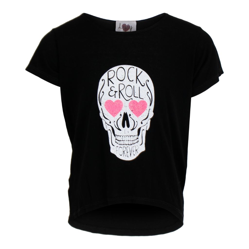 Short Sleeve Hi Lo Top Rock & Roll Skull with Heart Eyes - Denny's