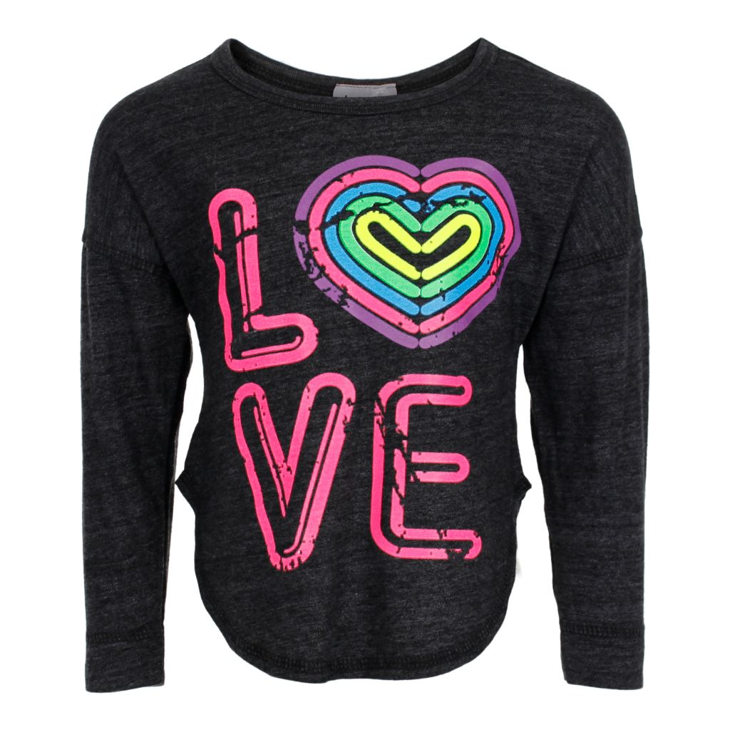 Long Sleeve Rounded Bottom Top with Neon Love - Denny's