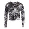 Long Sleeve Raw Edge Camo Crop Top - Denny's