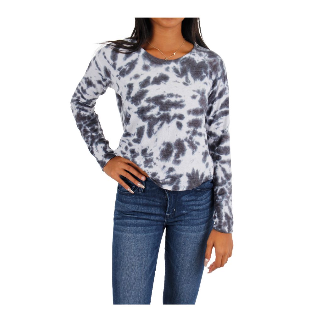 Long Sleeve Black Crush Tie Dye Crop Crew - Denny's