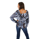 Long Sleeve Black Grey Tie Dye High Low Hoody - Denny's