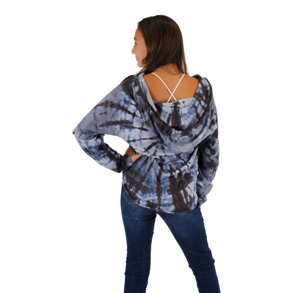 Black Grey Tie Dye High Low Hoody - Denny's