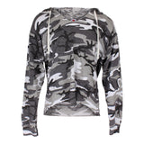 Long Sleeve Hooded Camo Raw Edge High Low - Denny's