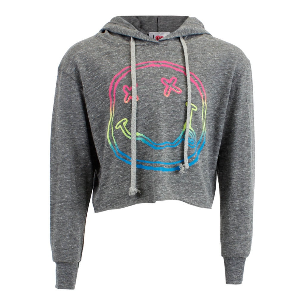 Long Sleeve Cropped Hoody with Smiley Face - Denny's