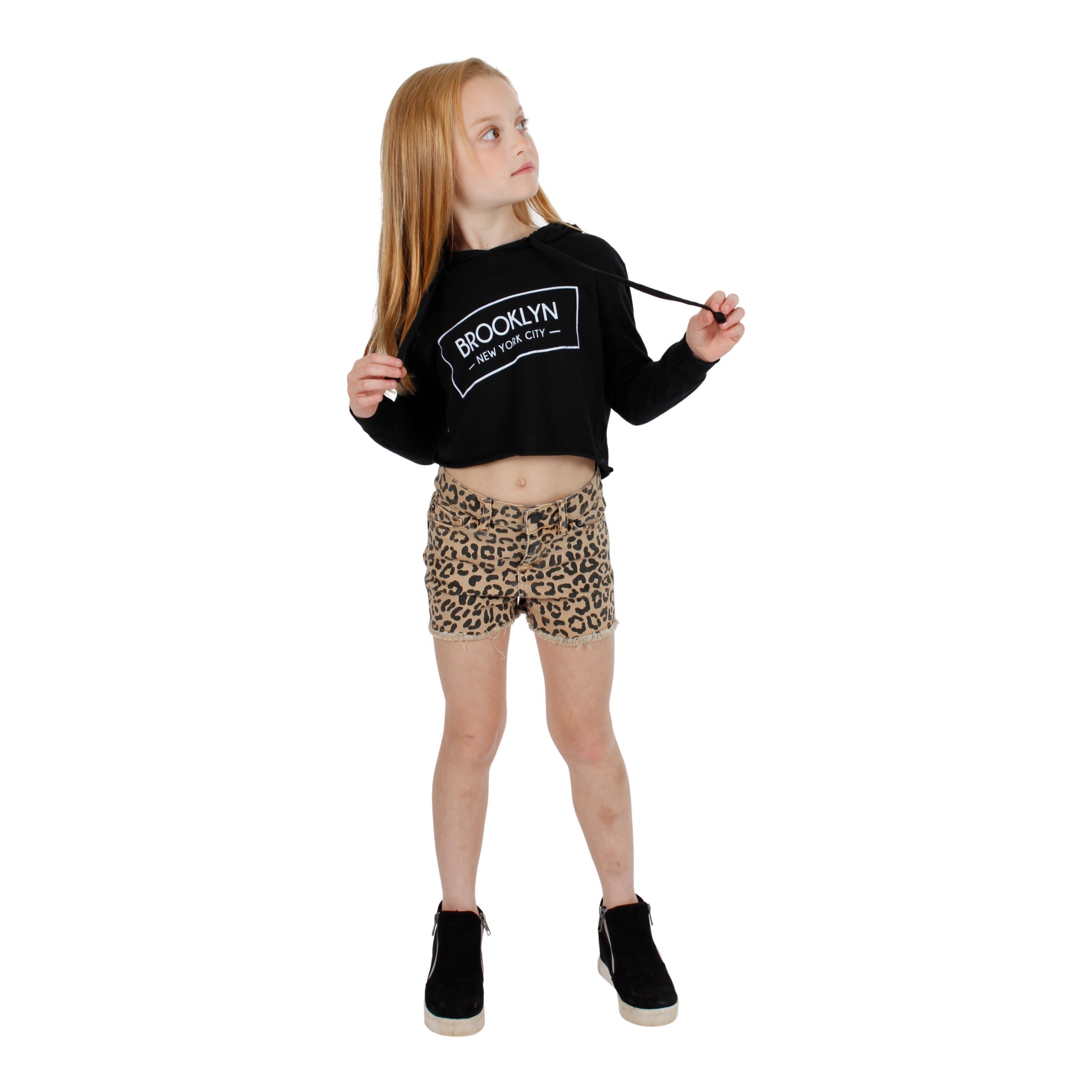 Long Sleeve Hi Lo Cropped Hoody with Brooklyn - Denny's