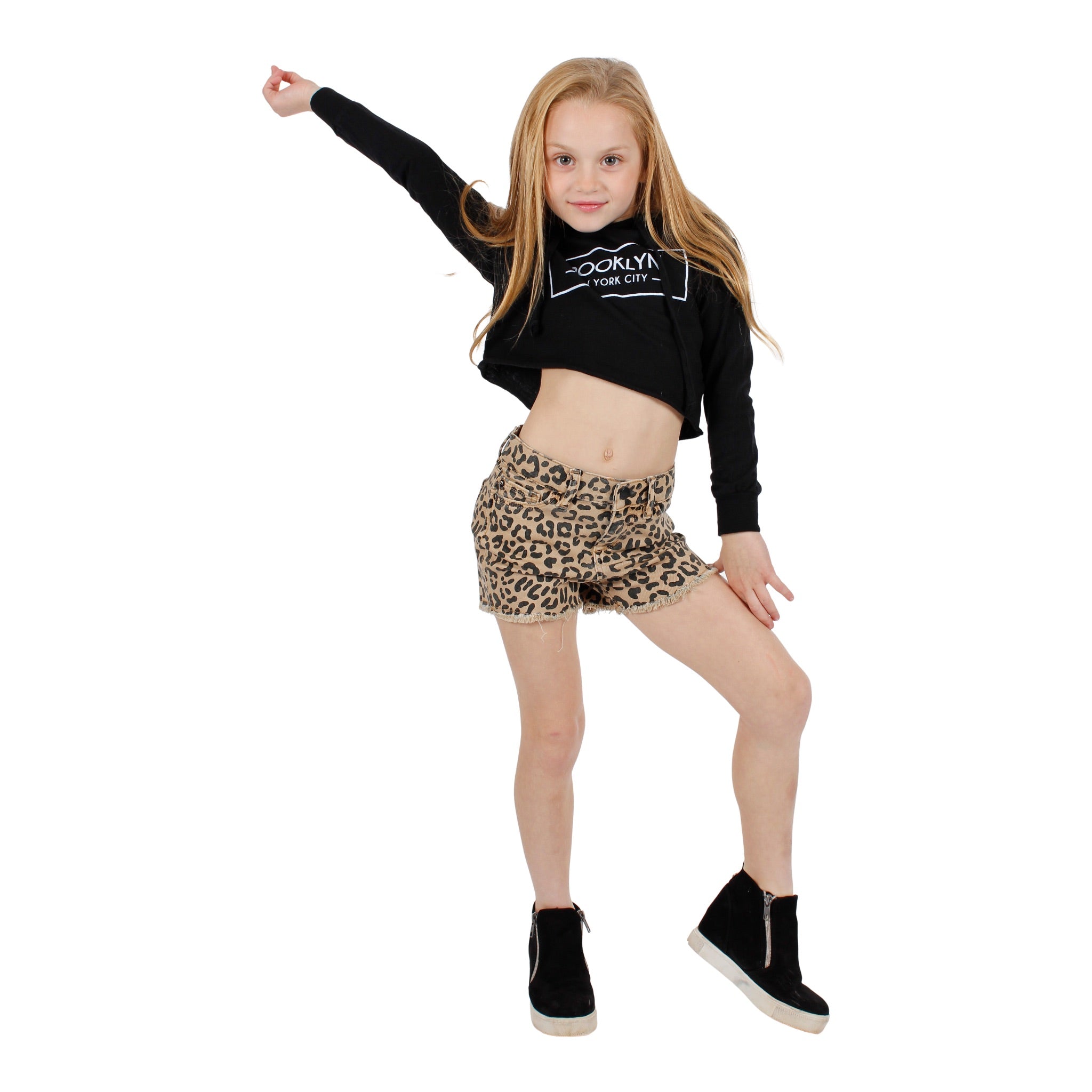 Long Sleeve Hi Lo Cropped Hoody with Brooklyn - Denny's