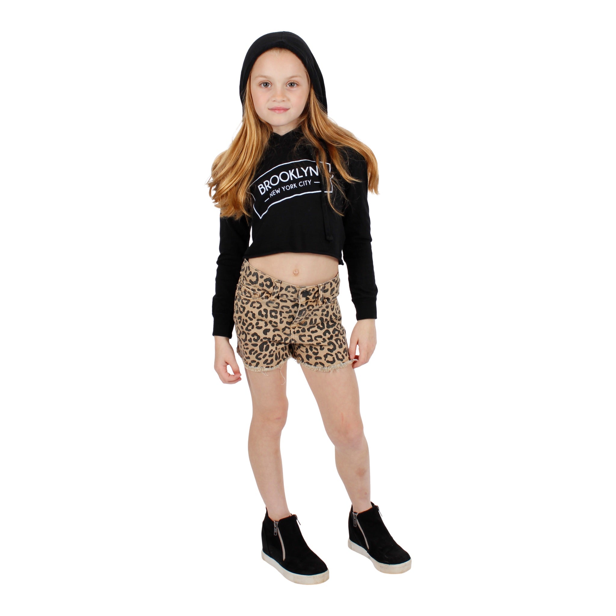 Long Sleeve Hi Lo Cropped Hoody with Brooklyn - Denny's