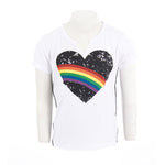 Short Sleeve Top with Black Heart Rainbow and Black/White Side Taping - Denny's
