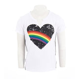 Short Sleeve Top with Black Heart Rainbow and Black/White Side Taping - Denny's