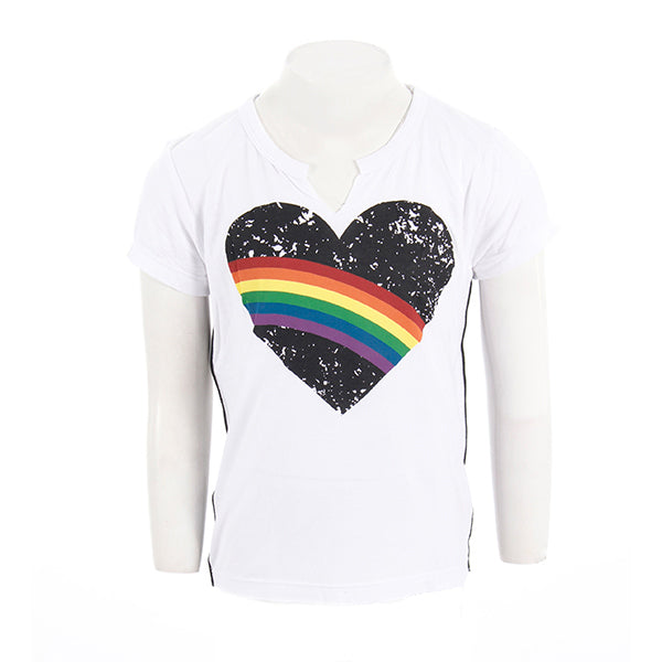Short Sleeve Top with Black Heart Rainbow and Black/White Side Taping - Denny's