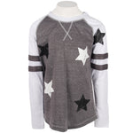 Long Sleeve Varsity Baseball Top with Scattered Stars - Denny's