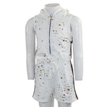 Short Sleeve Romper with Hoody and Star Foil Print - Denny's