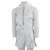 Short Sleeve Romper with Hoody and Star Foil Print - Denny's