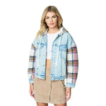 Star Flower Plaid Sleeve Denim Jacket - Denny's