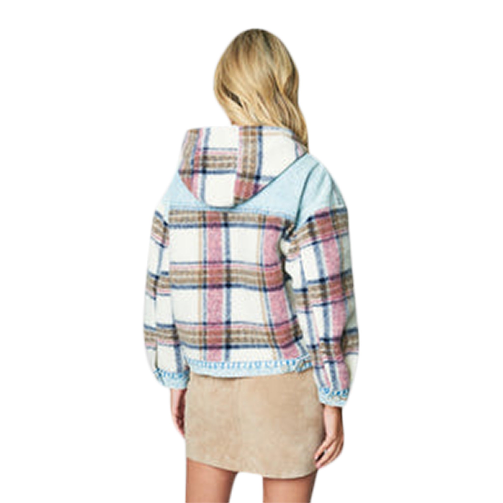 Star Flower Plaid Sleeve Denim Jacket - Denny's