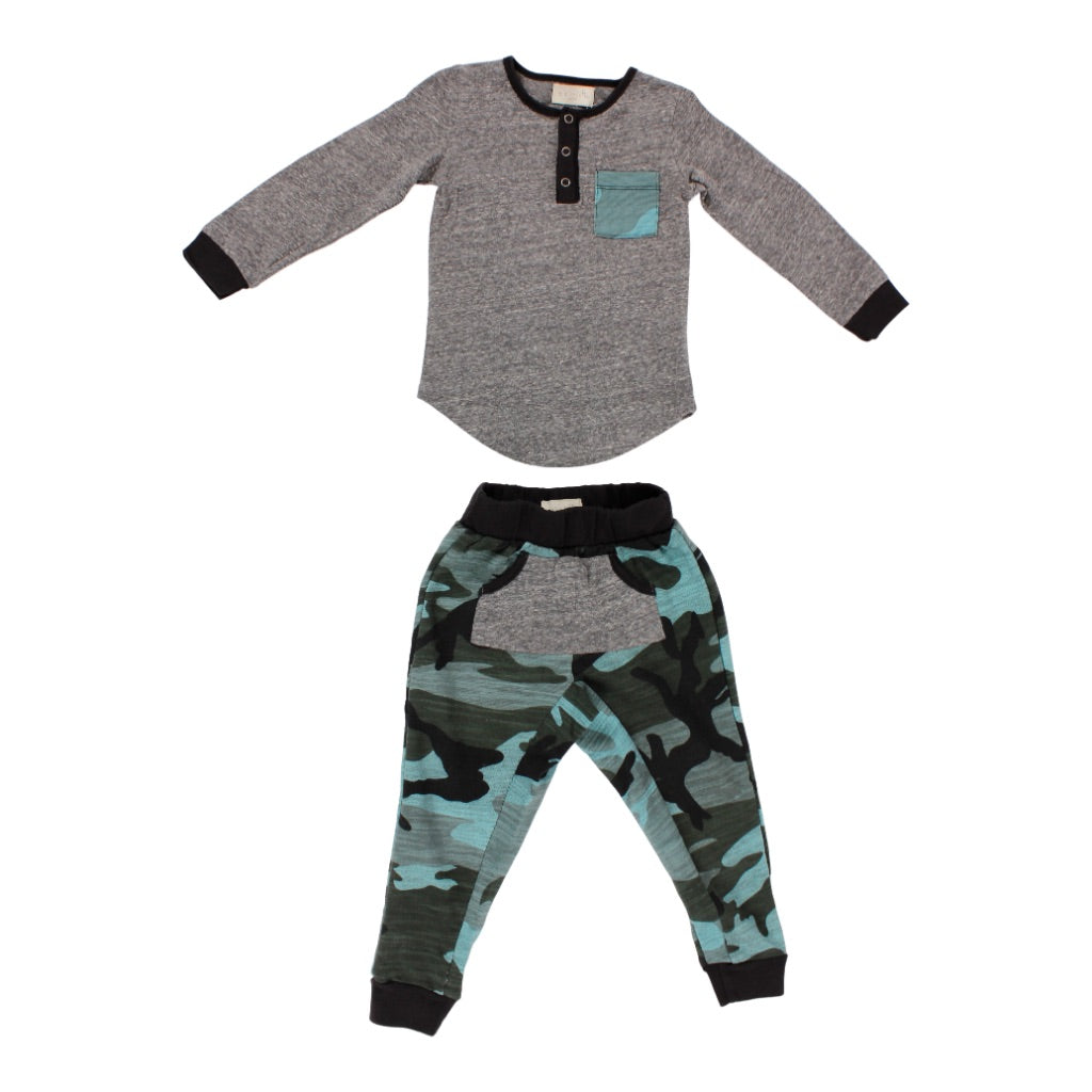 Henley Two Piece Set with Pocket Harem Camo Pant - Denny's
