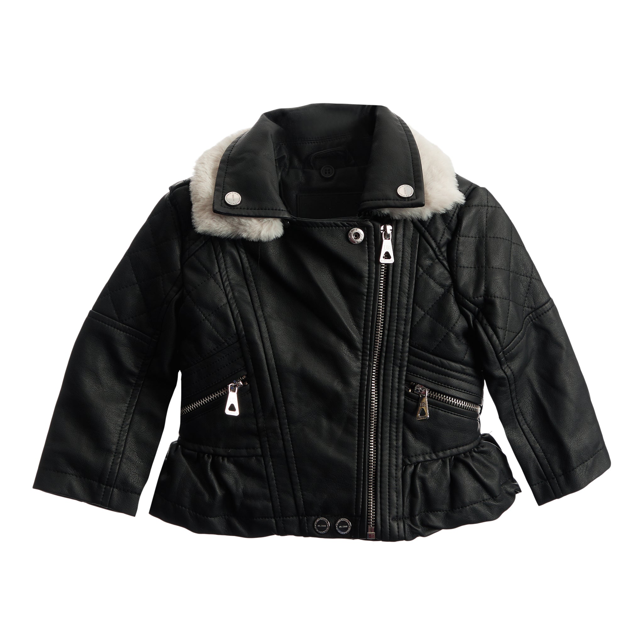 Faux Fur Collar Peplum Moto Jacket - Denny's
