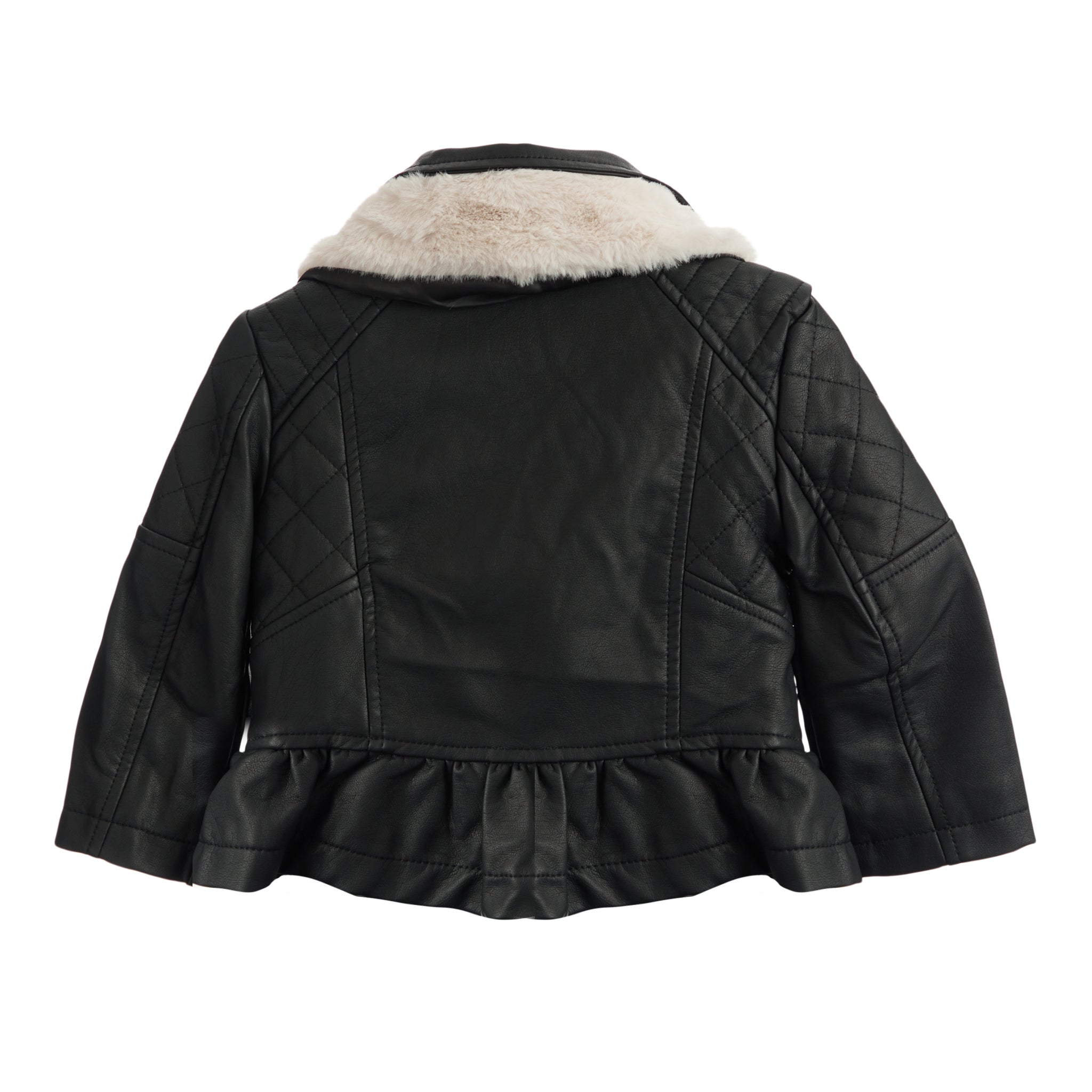Faux Fur Collar Peplum Moto Jacket - Denny's