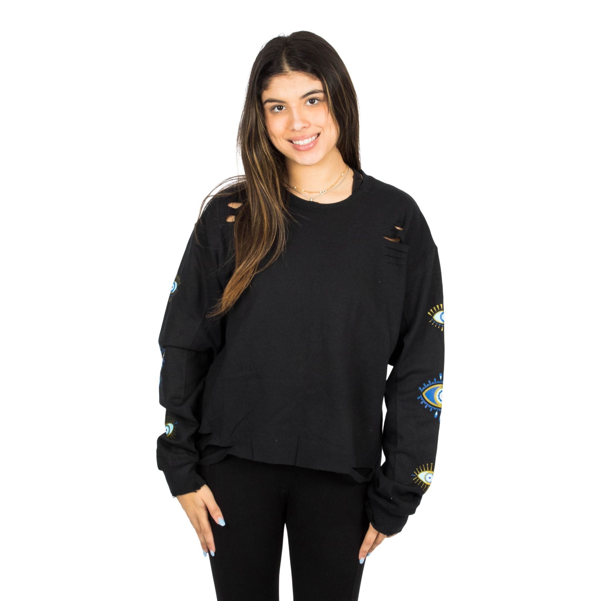 Evil Eye Ripped Sweatshirt - Denny's