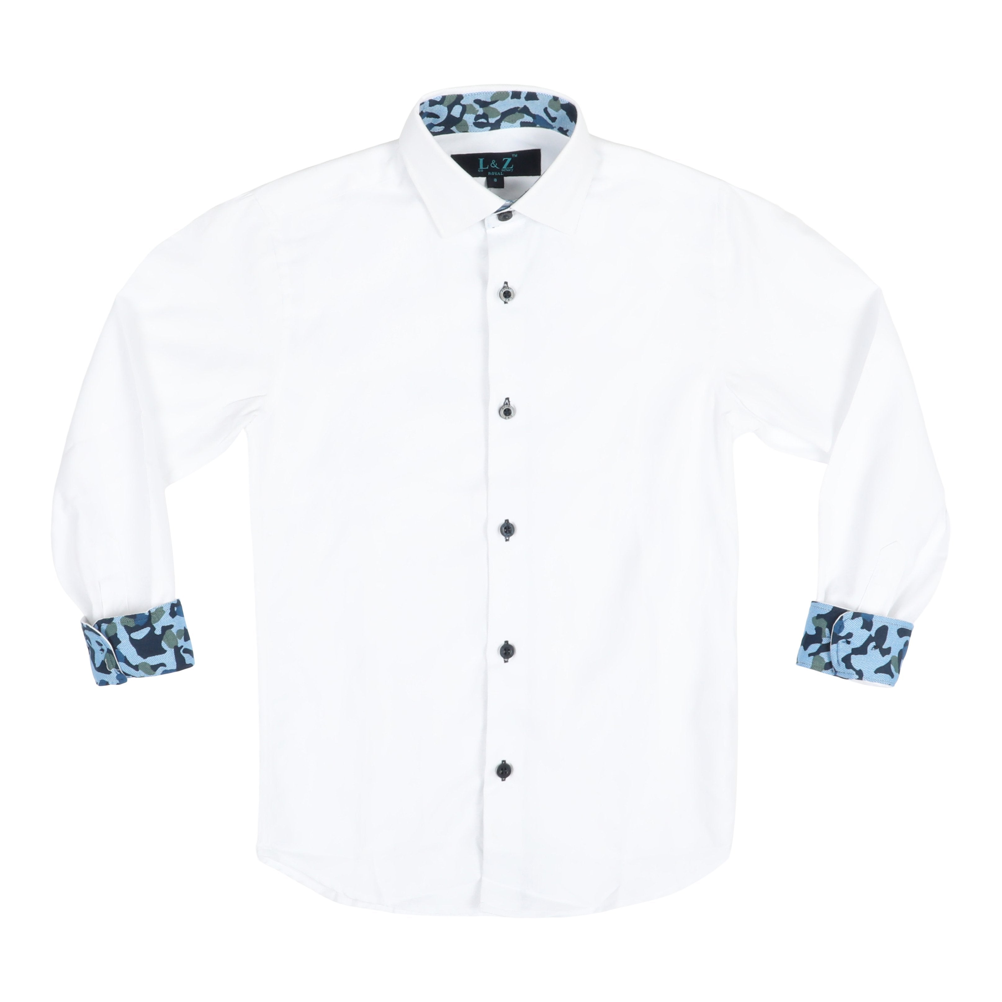 White with Camo Dress Shirt - Denny's