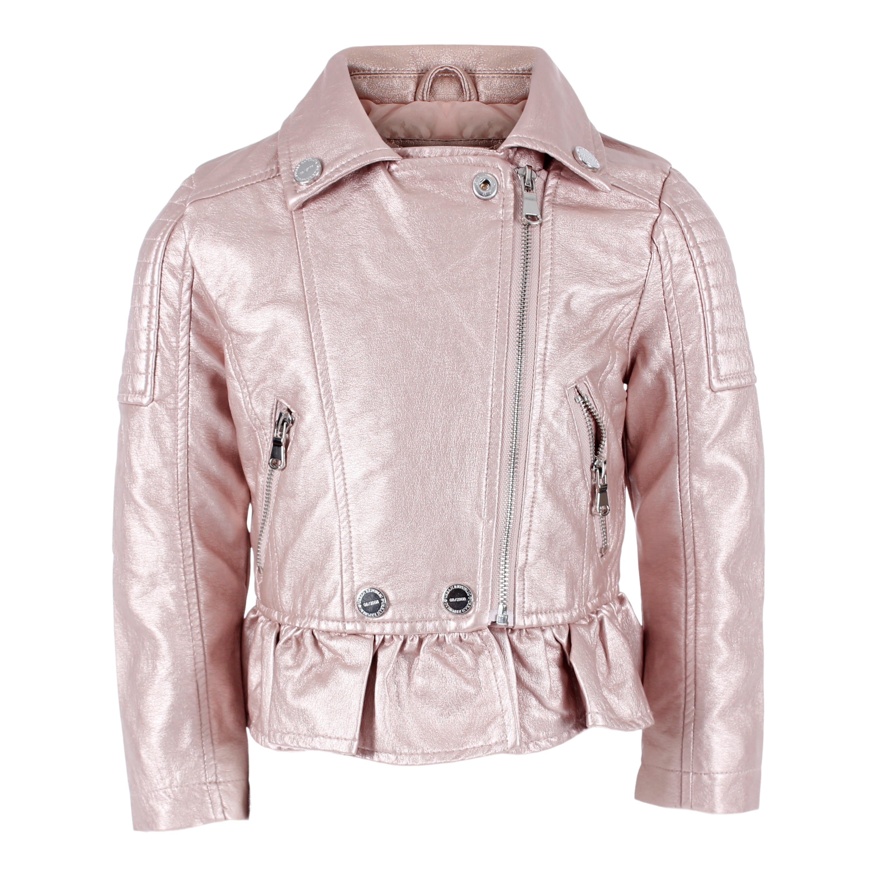 Metallic Faux Leather Moto Jacket with Ruffle Bottom - Denny's