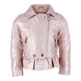 Metallic Faux Leather Moto Jacket with Ruffle Bottom - Denny's