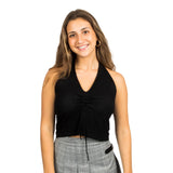 Rouched Front Ribbed Halter Top - Denny's