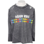 Long Sleeve Cutouts Top with Good Vibes and Primary Stars - Denny's