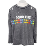 Long Sleeve Cutouts Top with Good Vibes and Primary Stars - Denny's